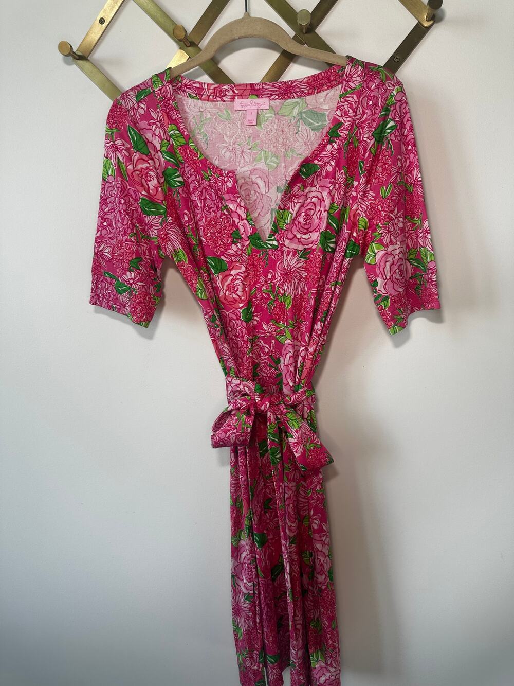 Lilly Pulitzer Colleen Dress in Daiquiri Pink Green Floral Print 100% Silk Sz 8